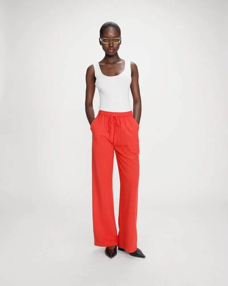 Pantalon large en lin taille haute sanguine Raven