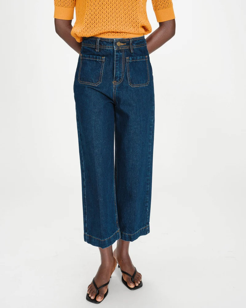 Jean loose 7/8e taille haute poches plaquées darkblue Joe