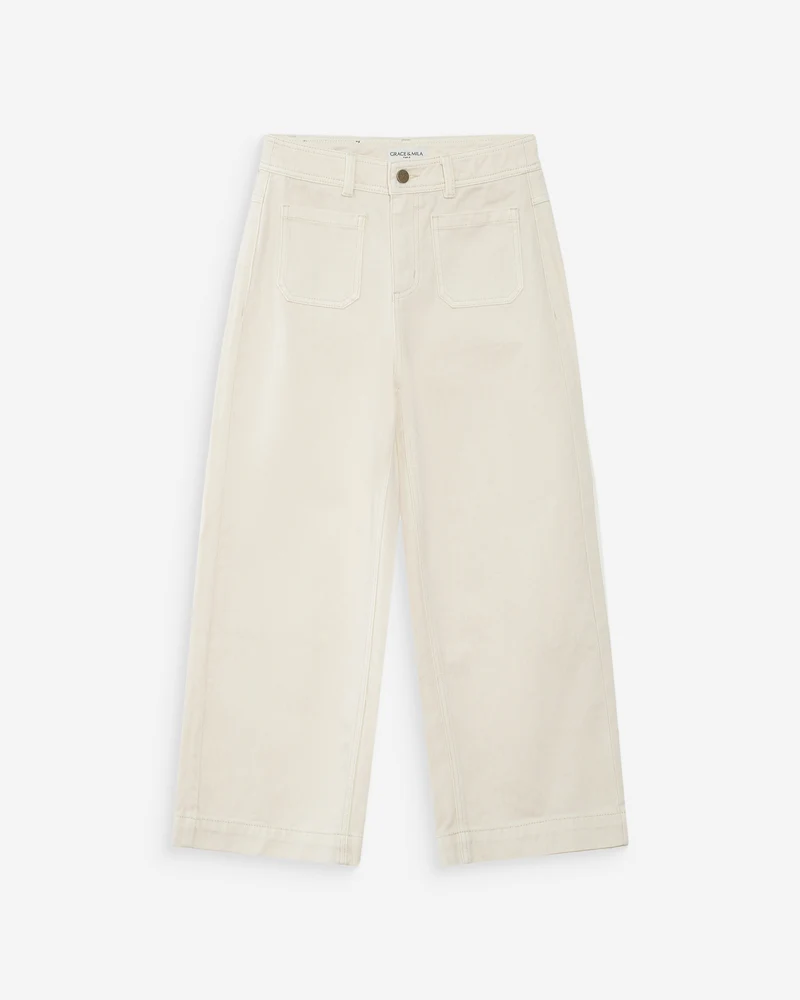Jean loose 7/8e taille haute poches plaquées ecru Joe