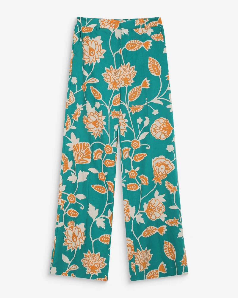 Pantalon à motif floral jambe large vert Varino