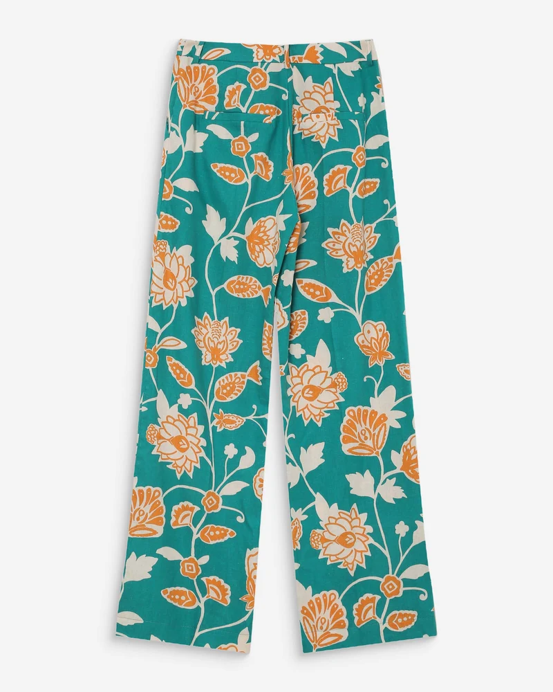Pantalon à motif floral jambe large vert Varino