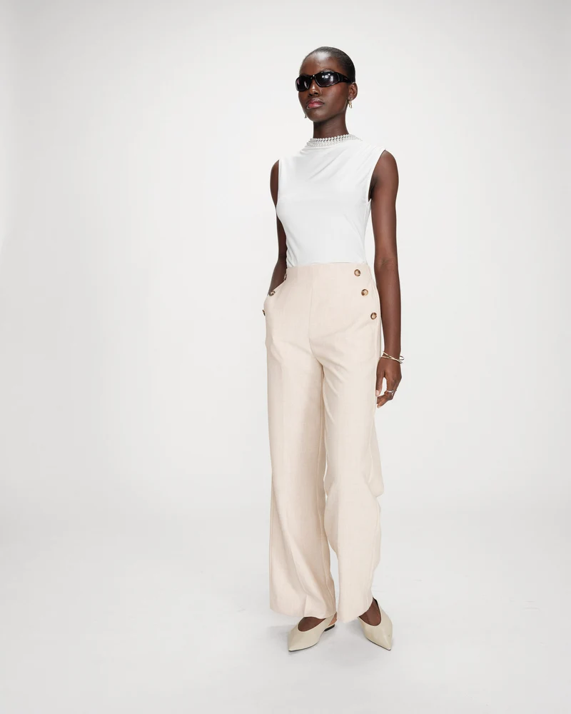 Pantalon tailleur droit poches italiennes sable Valigny