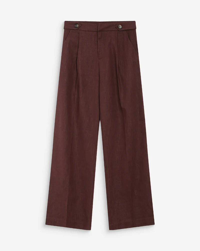 Pantalon tailleur à plis en lin et coton chocolat Vanelis