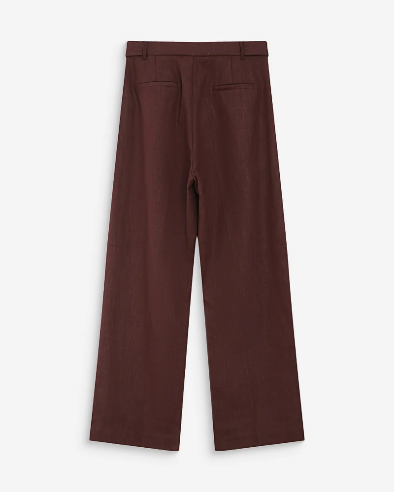 Pantalon tailleur à plis en lin et coton chocolat Vanelis