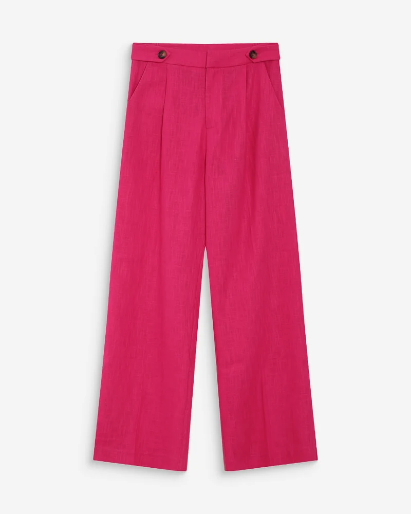 Pantalon tailleur à plis en lin et coton fuchsia Vanelis