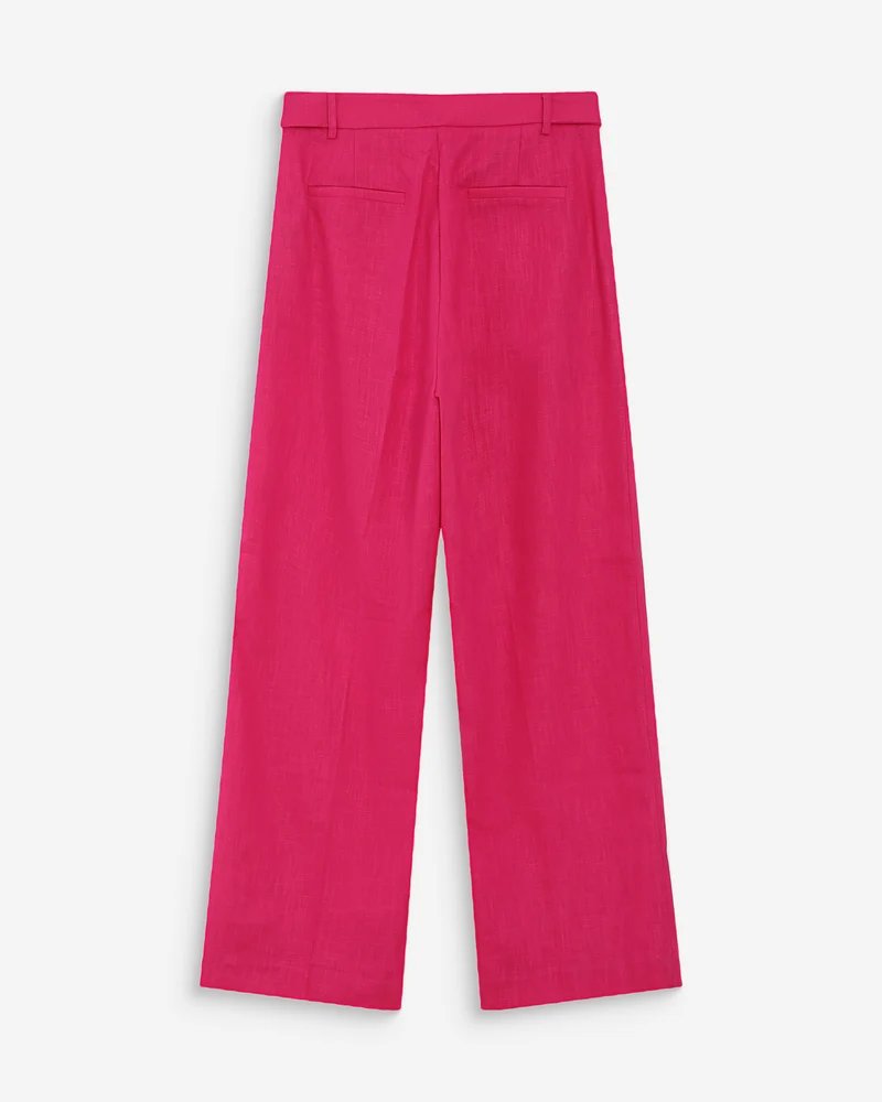 Pantalon tailleur à plis en lin et coton fuchsia Vanelis