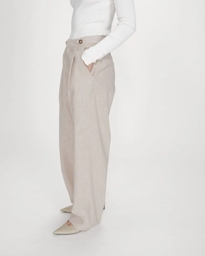 Pantalon tailleur à plis en lin et coton sable Vanelis