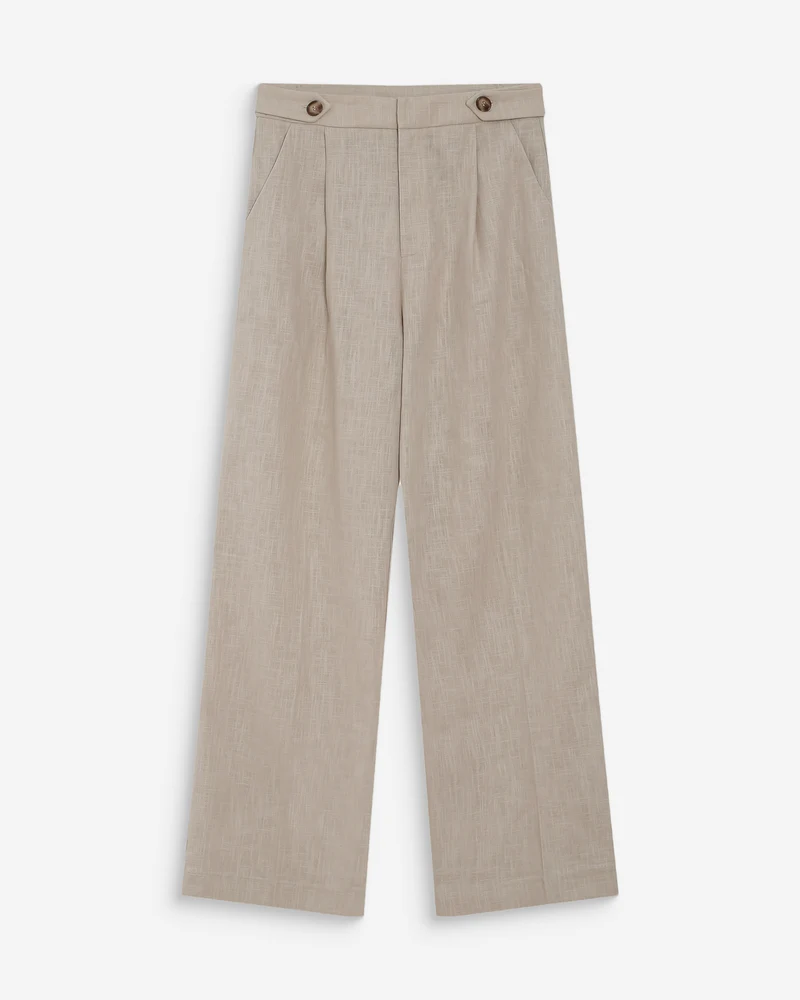 Pantalon tailleur à plis en lin et coton sable Vanelis