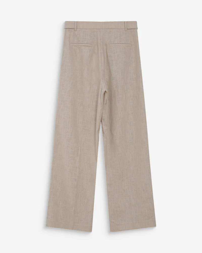 Pantalon tailleur à plis en lin et coton sable Vanelis