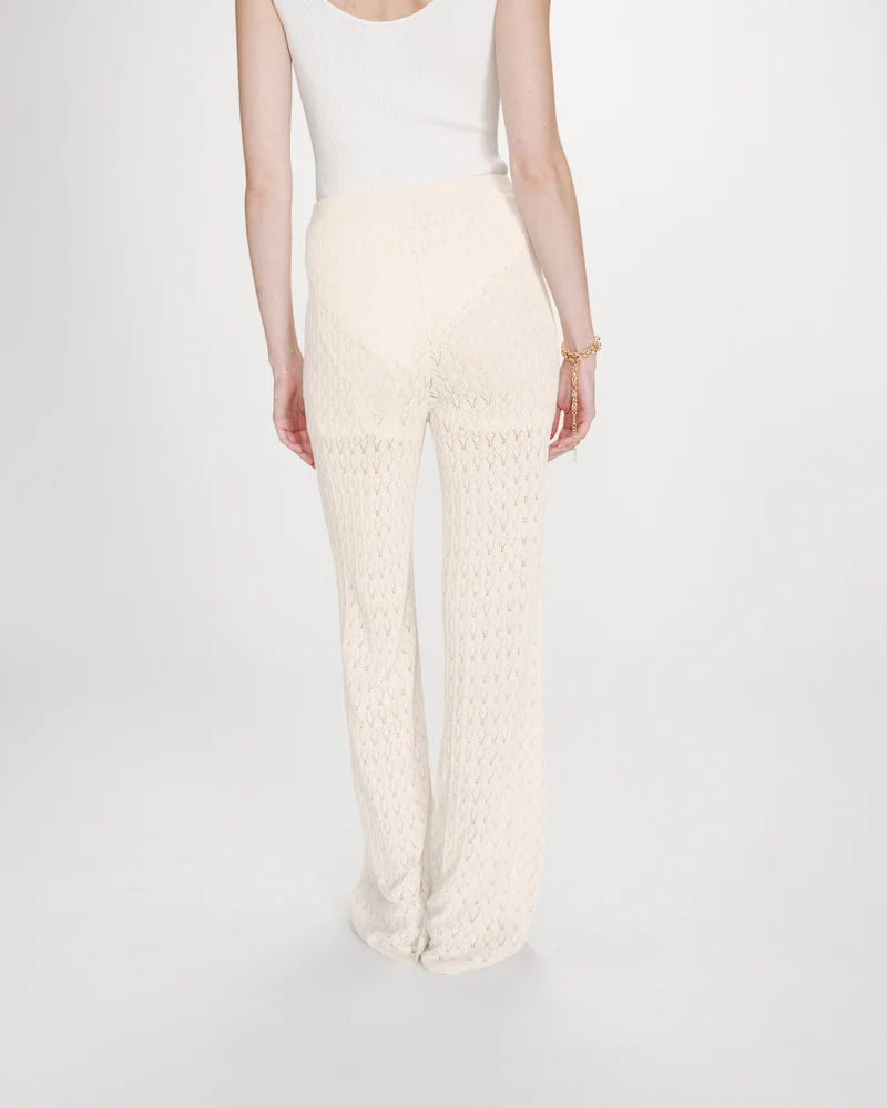 Pantalon en maille tricotée taille haute ecru Valado