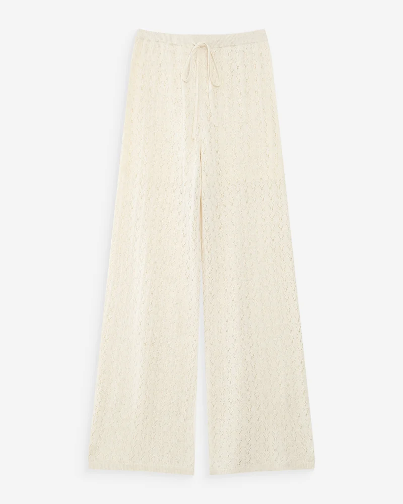 Pantalon en maille tricotée taille haute ecru Valado