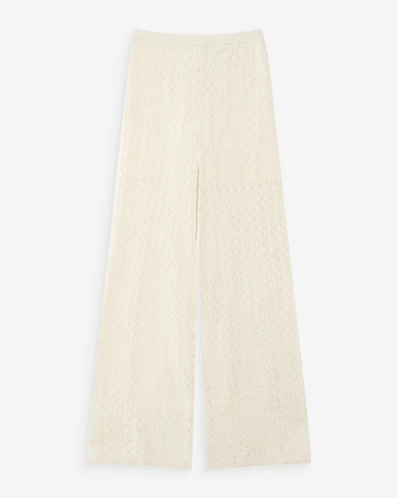 Pantalon en maille tricotée taille haute ecru Valado