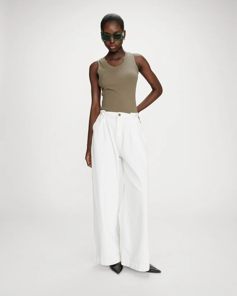 Jean baggy fluide taille mi-haute white Pompon