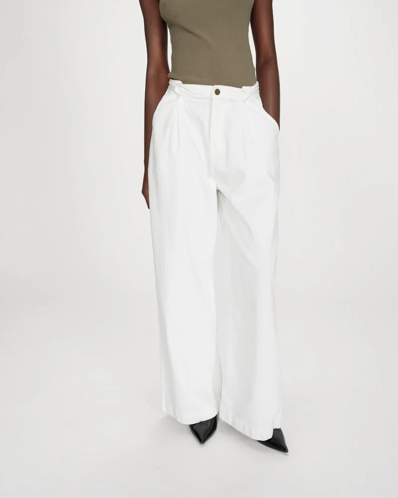 Jean baggy fluide taille mi-haute white Pompon