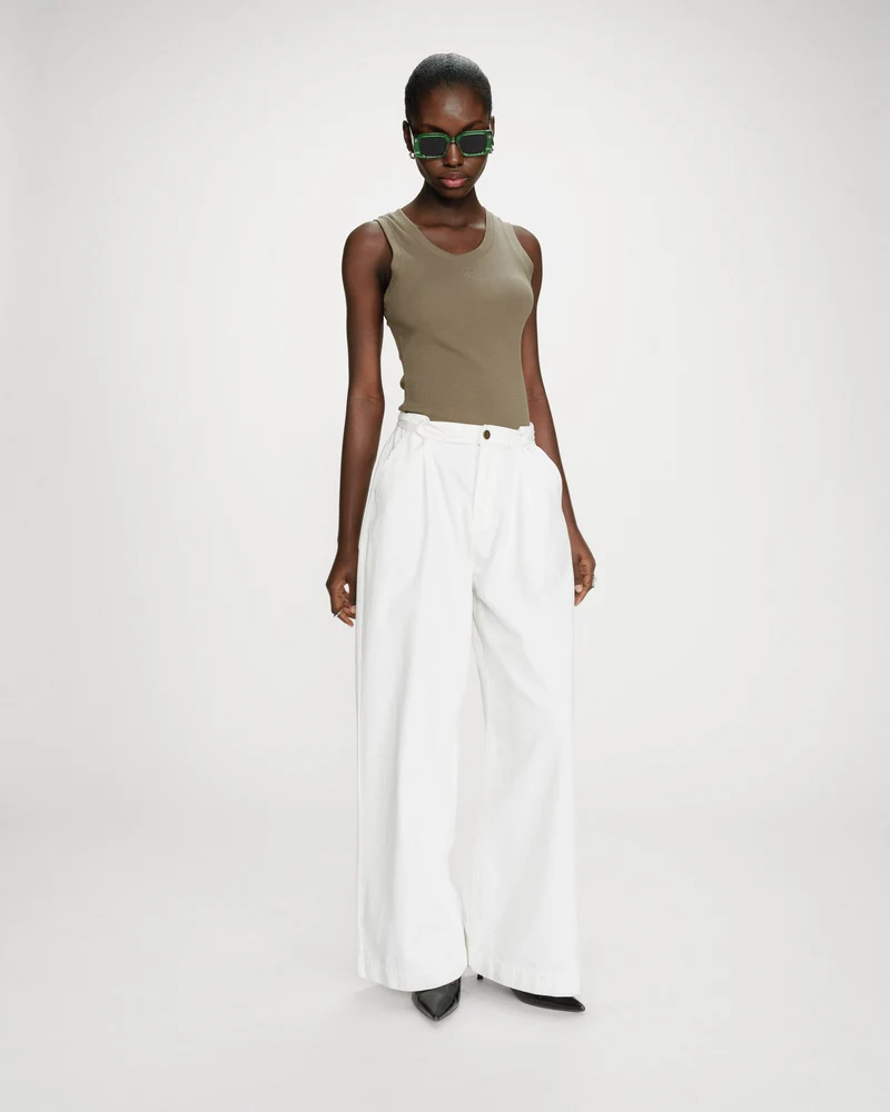 Jean baggy fluide taille mi-haute white Pompon