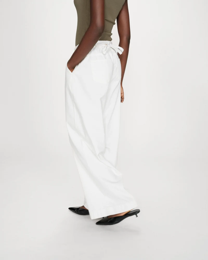 Jean baggy fluide taille mi-haute white Pompon