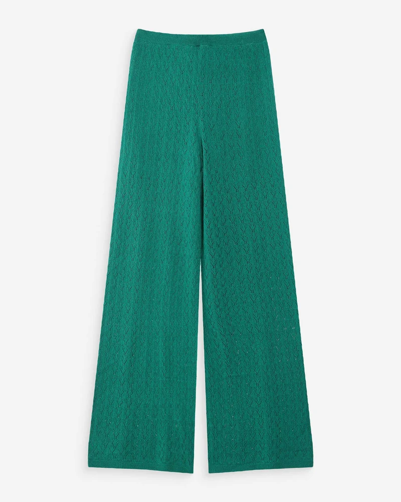 Pantalon en maille tricotée taille haute vert Valado