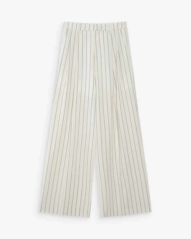 Pantalon tailleur droit en lin à fines rayures white Very