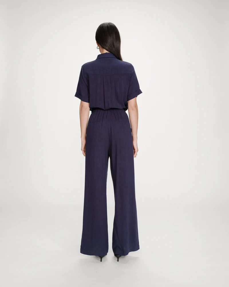 Combinaison pantalon fluide taille soulignée marine Vanelle