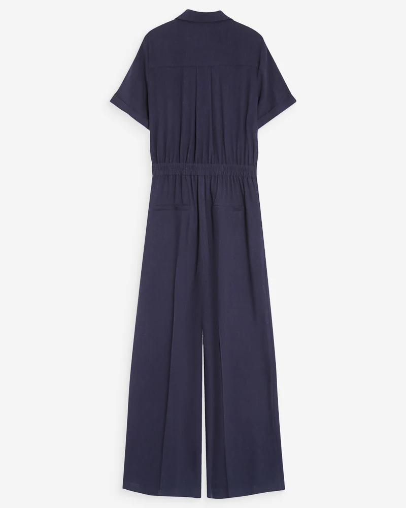 Combinaison pantalon fluide taille soulignée marine Vanelle