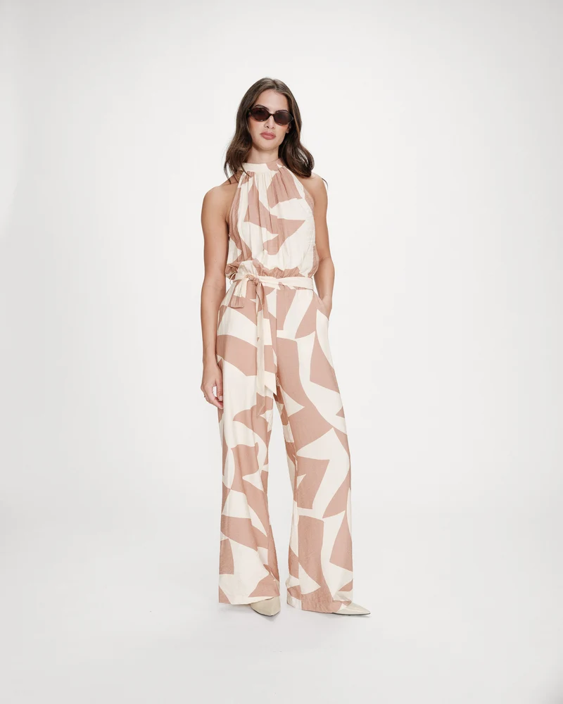 Combinaison pantalon imprimée géométrique mocha Vedette