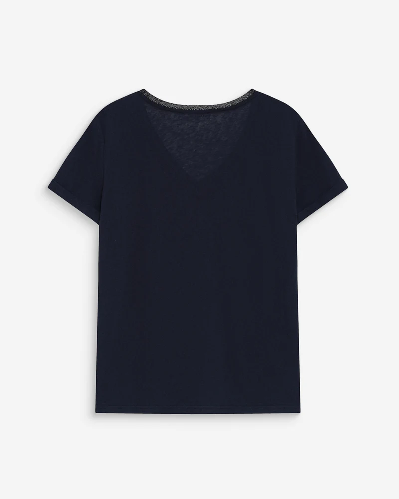T-shirt col V manches courtes marine Vasco
