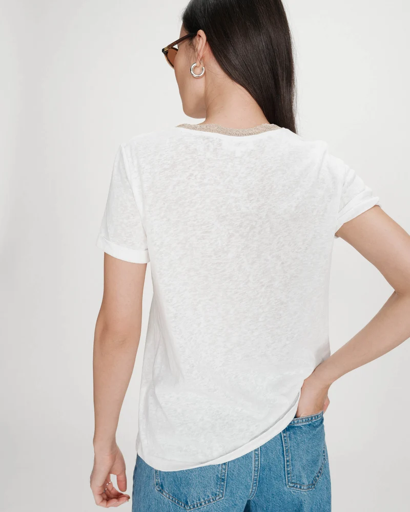 T-shirt col V manches courtes ivoire Vasco
