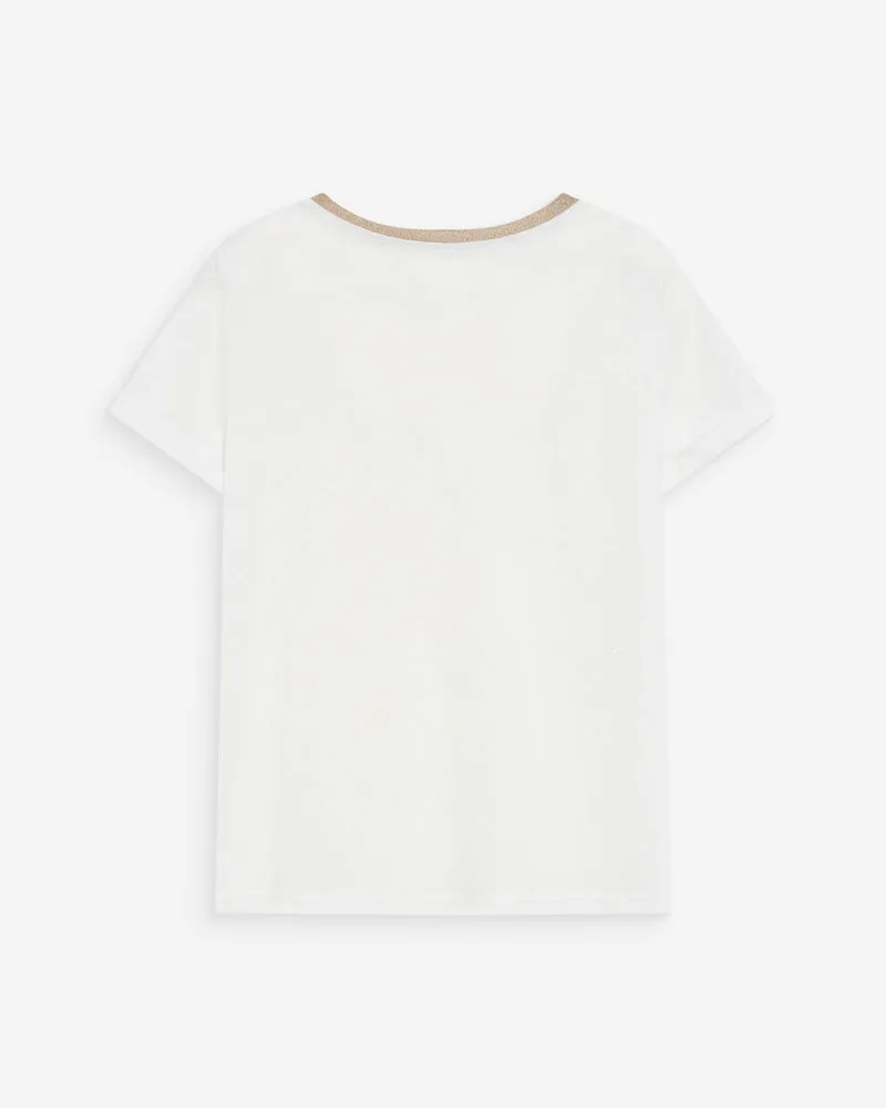 T-shirt col V manches courtes ivoire Vasco