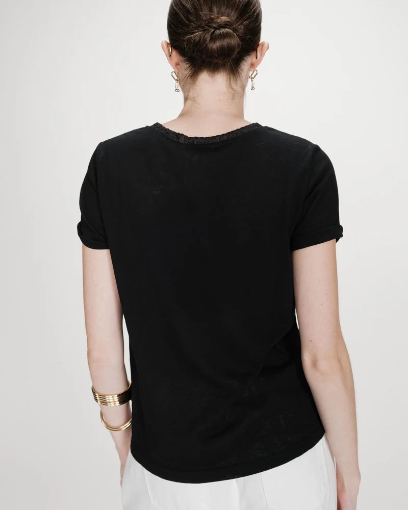 T-shirt col V manches courtes noir Vasco