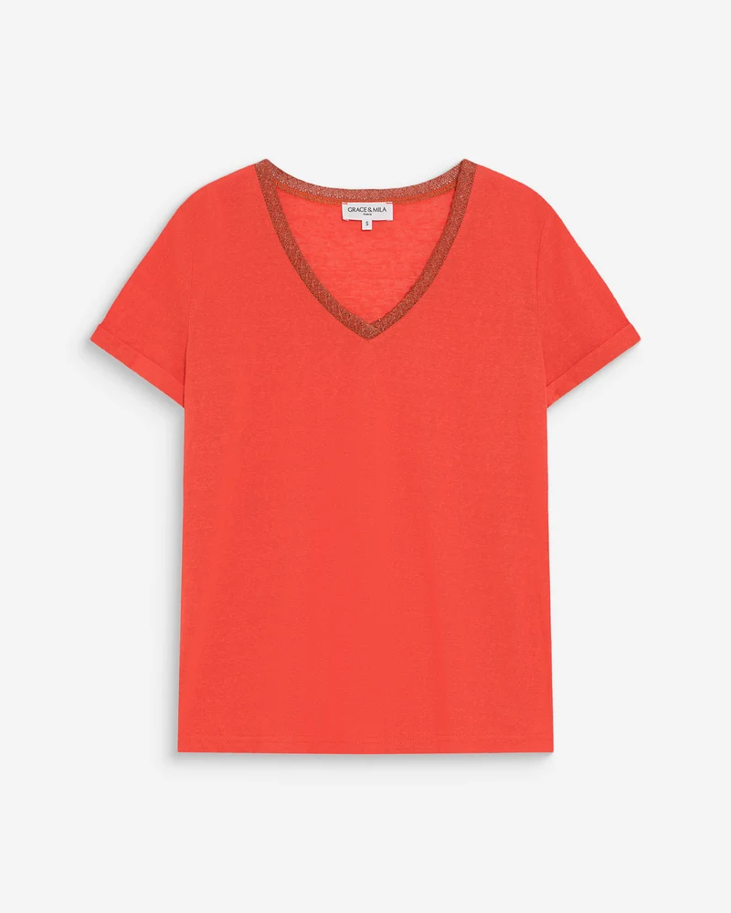 T-shirt col V manches courtes sanguine Vasco