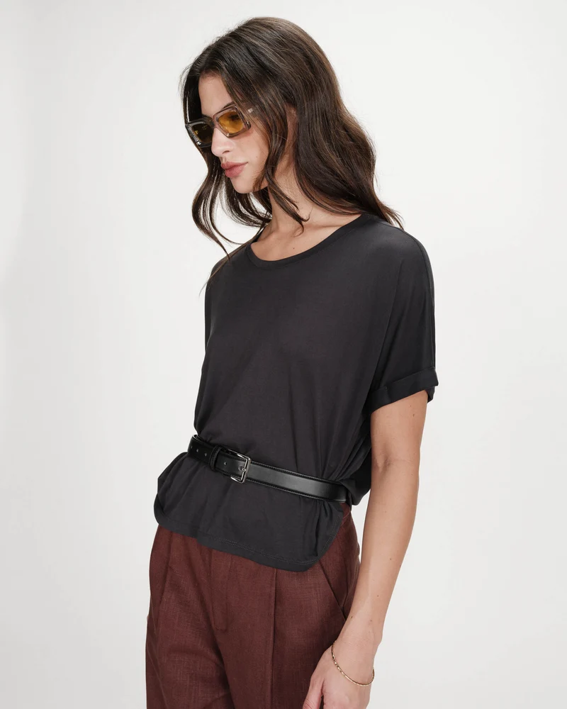 T-shirt oversize en modal col rond carbone Parma