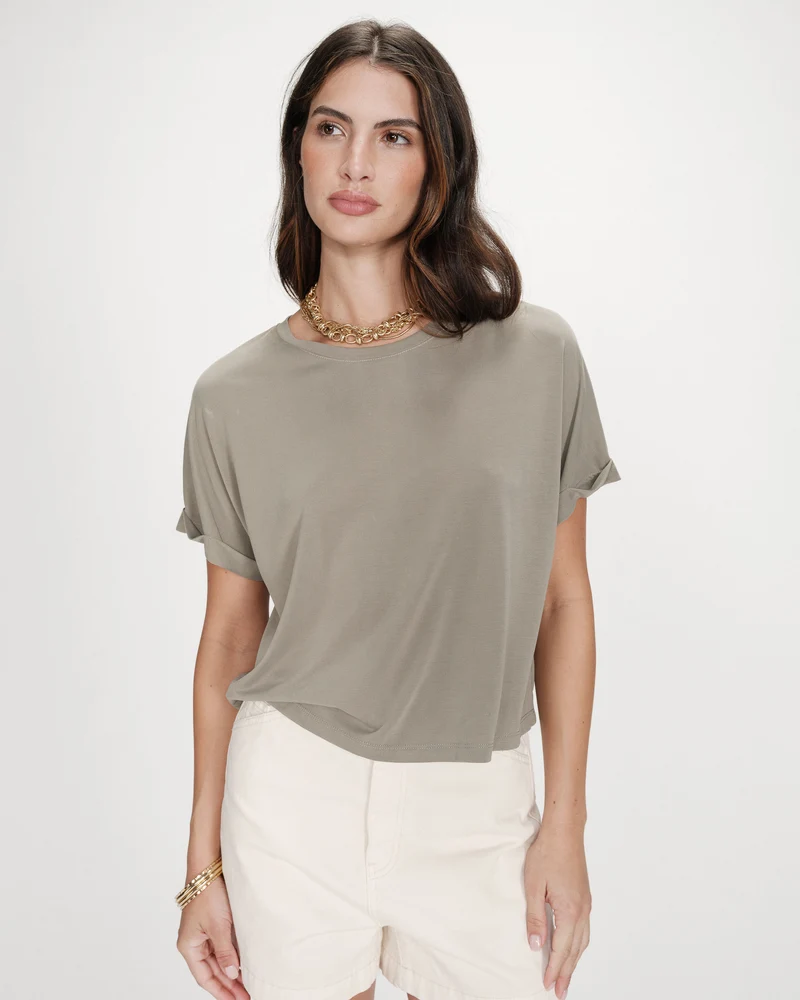 T-shirt oversize en modal col rond kaki Parma