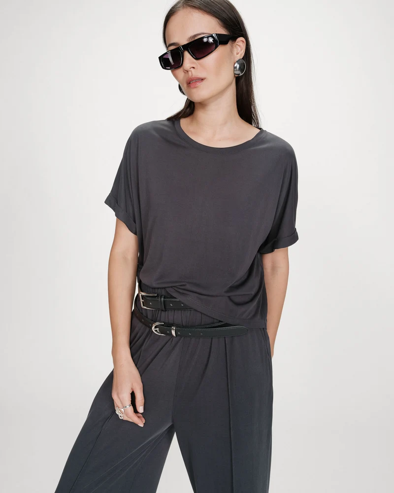 T-shirt oversize en modal col rond marine Parma
