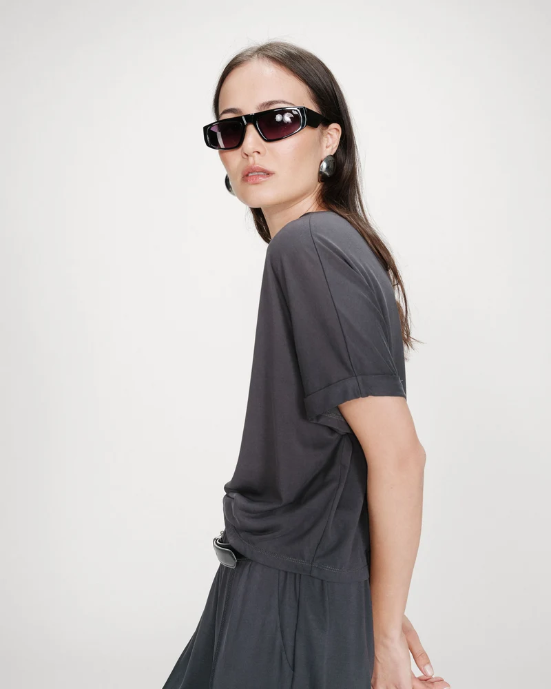 T-shirt oversize en modal col rond marine Parma
