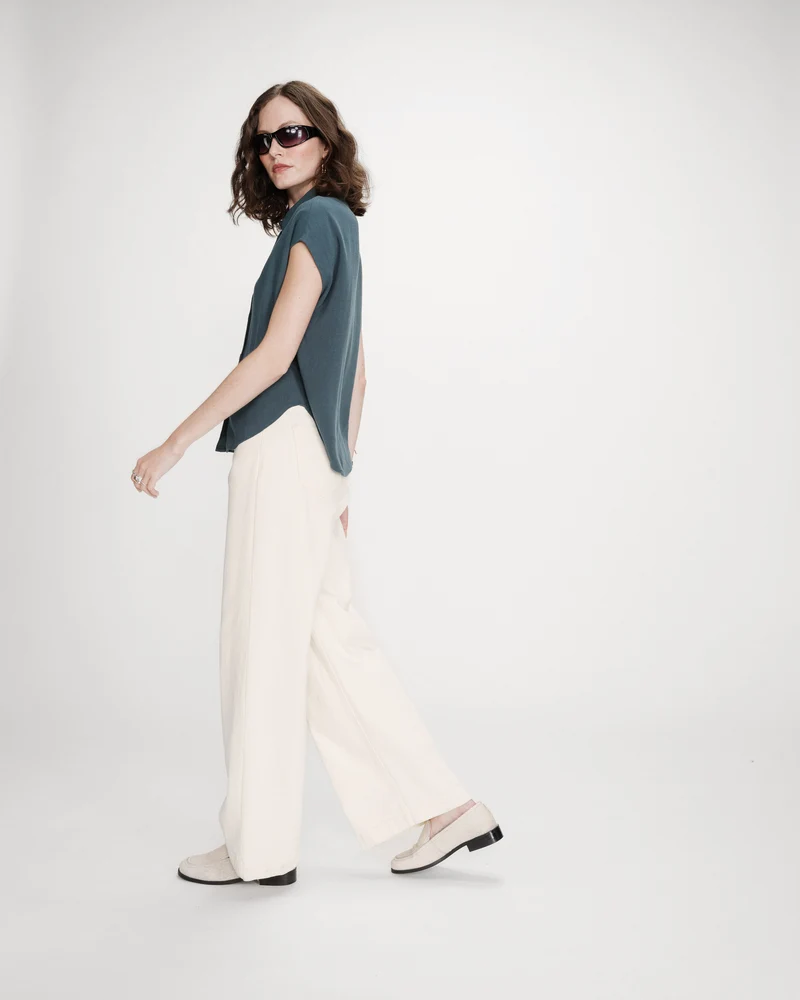 Chemise en lin fluide manches courtes emeraude Perez