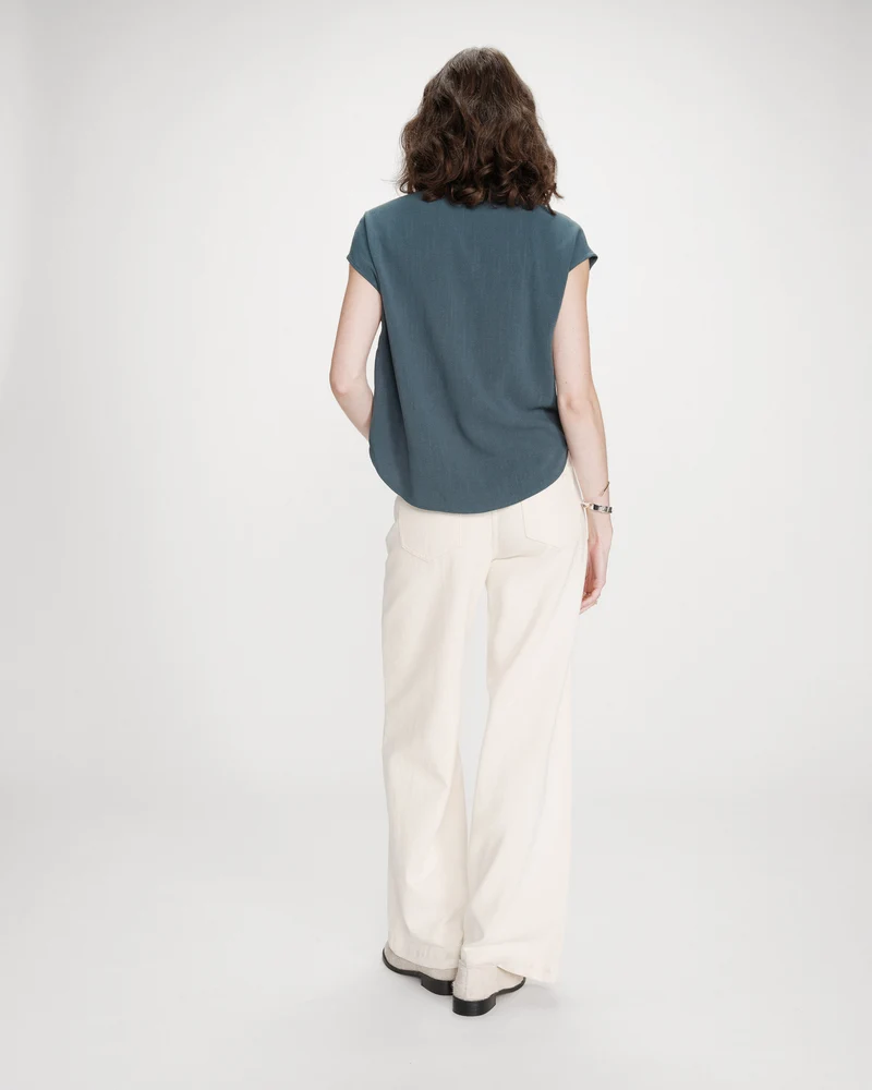 Chemise en lin fluide manches courtes emeraude Perez