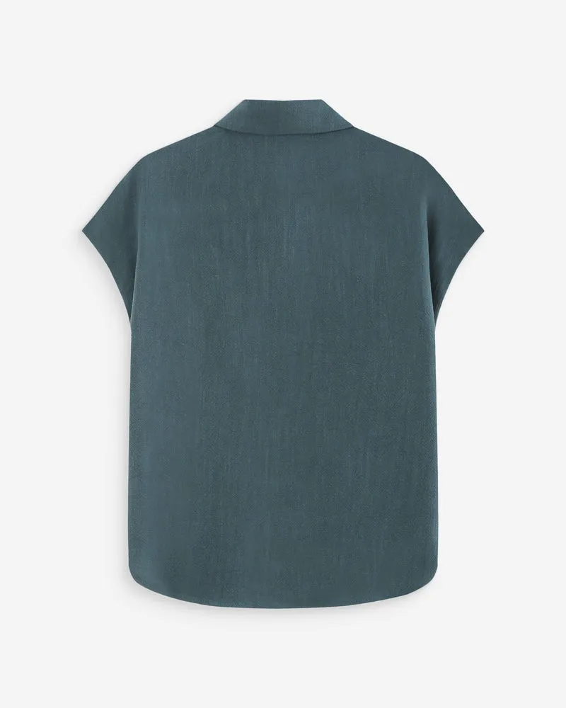 Chemise en lin fluide manches courtes emeraude Perez