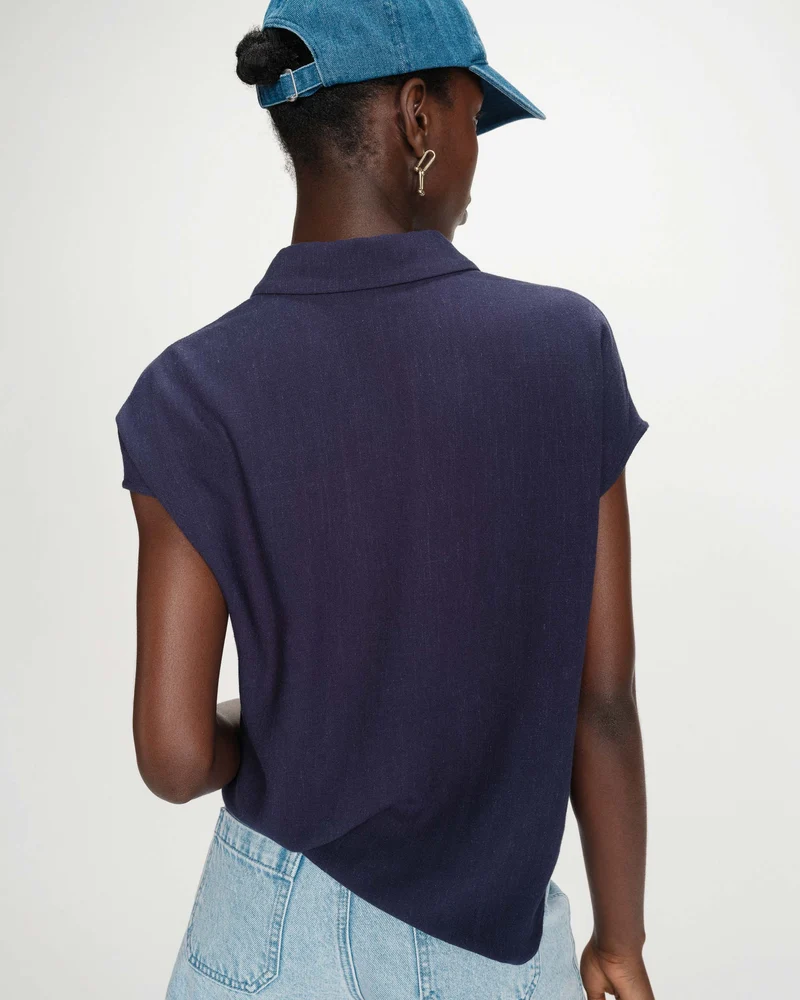 Chemise en lin fluide manches courtes marine Perez