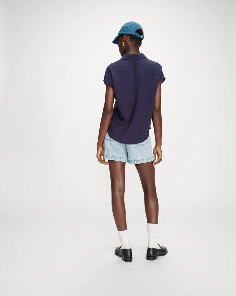 Chemise en lin fluide manches courtes marine Perez