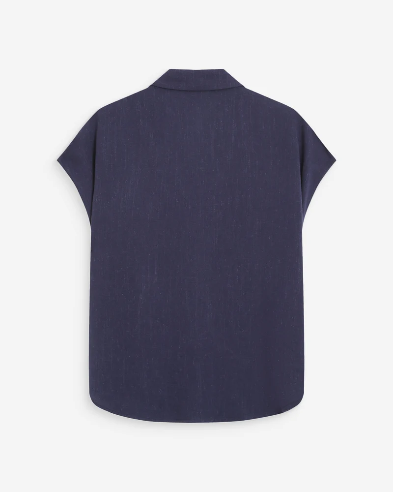 Chemise en lin fluide manches courtes marine Perez