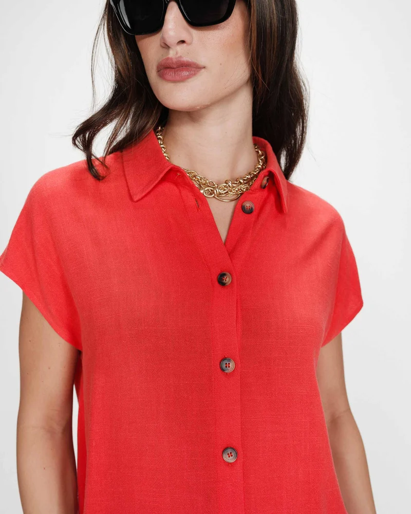 Chemise en lin fluide manches courtes sanguine Perez