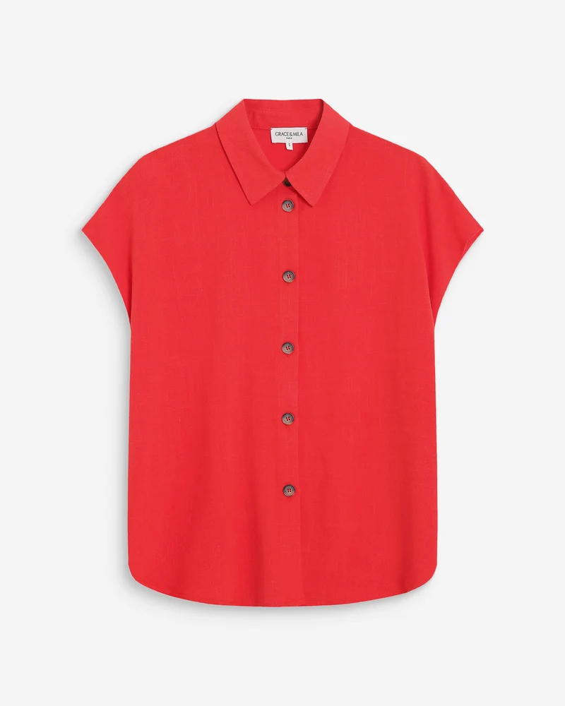 Chemise en lin fluide manches courtes sanguine Perez