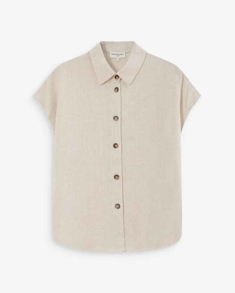 Chemise en lin fluide manches courtes sable Perez