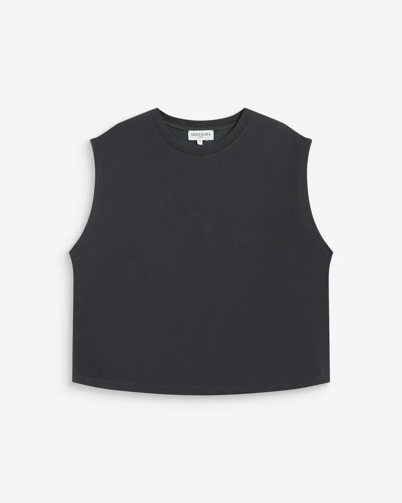 T-shirt large sans manches en modal carbone Rimbaud