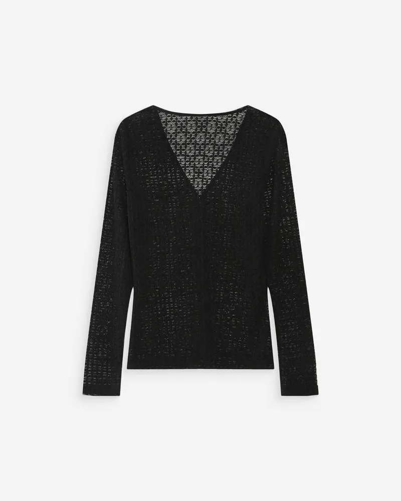 Top en dentelle ajusté boutonné col V noir Venezia