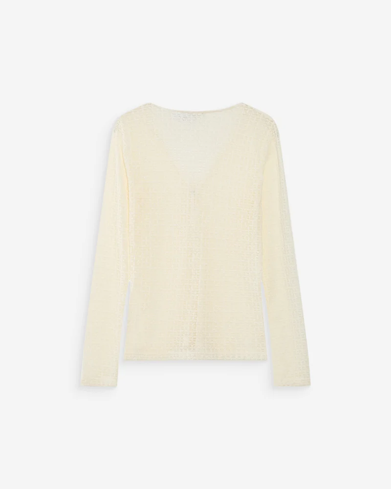 Top en dentelle ajusté boutonné col V ecru Venezia