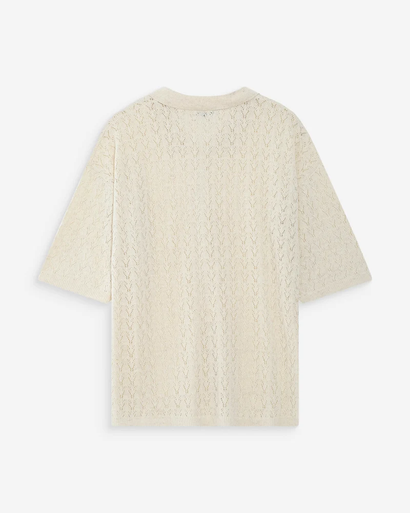 Cardigan en maille ajourée col chemise ecru Vadim