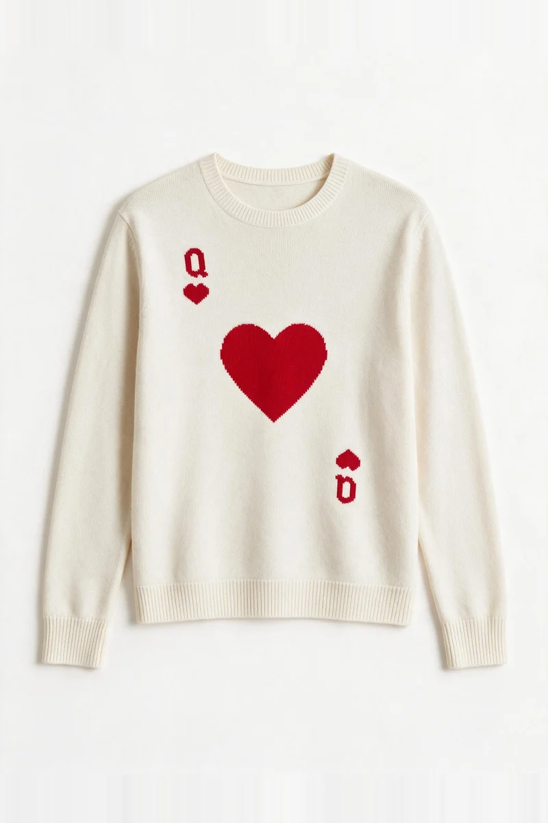 Pull Dame de Cœur Blanc en Laine