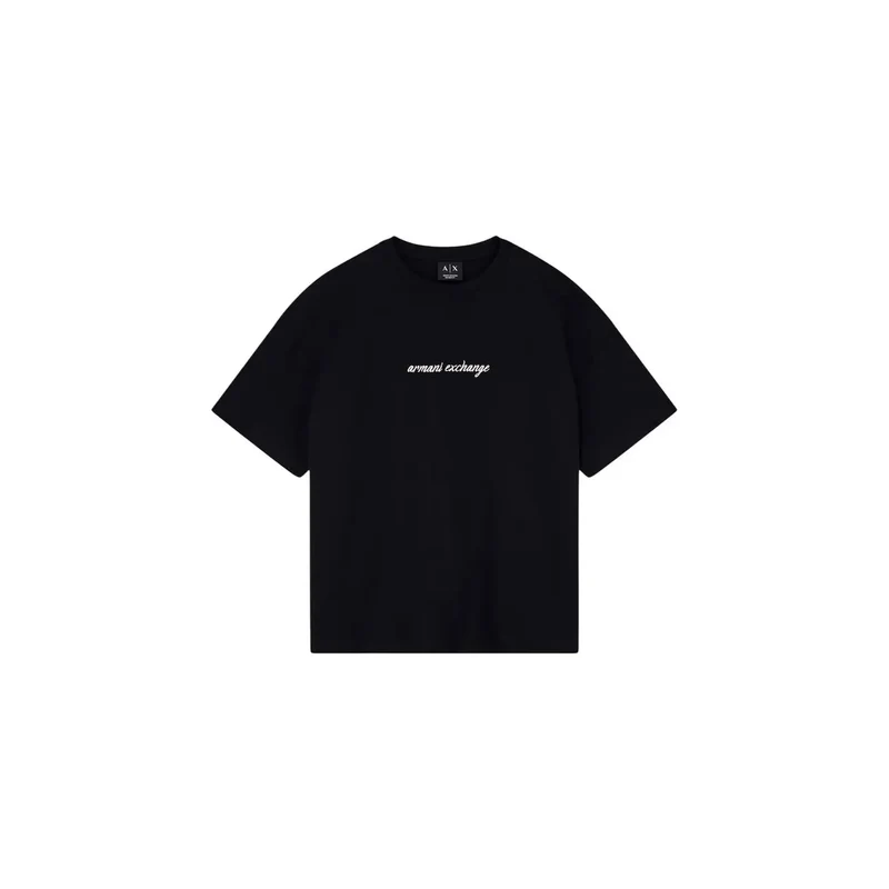 Armani Exchange T-shirt en coton noir pour femmes à col rond