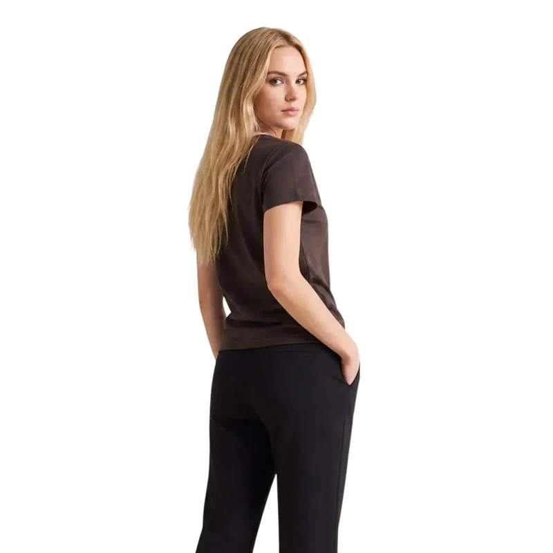 T-shirt en coton marron à col rond pour femme Armani Exchange